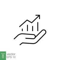 Hand and profit icon. Simple line style for web template and app. Future, pick, revenue, business, achievement, chart, diagram, vector illustration design on white background. EPS 10.