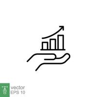 Hand and profit icon. Simple line style for web template and app. Future, pick, revenue, business, achievement, chart, diagram, vector illustration design on white background. EPS 10.