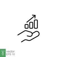 Hand and profit icon. Simple line style for web template and app. Future, pick, revenue, business, achievement, chart, diagram, vector illustration design on white background. EPS 10.