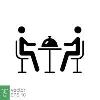 cena icono. sencillo sólido estilo. personas sentado en mesa, fiesta, comedor, restaurante concepto. negro silueta, glifo símbolo. vector ilustración aislado en blanco antecedentes. eps 10