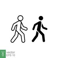 Walk line and glyph icon. Simple outline and solid style. Pedestrian, man, pictogram, human, side, walkway concept symbol. Vector illustration isolated on white background. EPS 10.