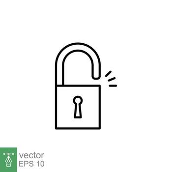 Unlocked lock icon. Simple outline style. Padlock with keyhole, open key, security concept. Thin line vector illustration design on white background. EPS 10.