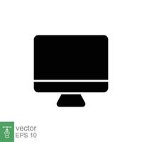 PC monitor icon. Simple solid style. Screen, tv, desktop computer display concept. Black silhouette, glyph symbol. Vector illustration isolated on white background. EPS 10.