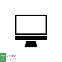 PC monitor icon. Simple solid style. Screen, tv, desktop computer display concept. Black silhouette, glyph symbol. Vector illustration isolated on white background. EPS 10.