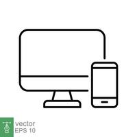 computadora y móvil teléfono línea icono. sencillo contorno estilo. escritorio, dispositivo, monitor, mostrar, teléfono inteligente, sensible concepto. vector ilustración aislado en blanco antecedentes. eps 10