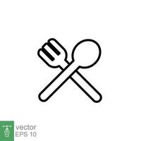 Spoon and fork icon. Simple outline style. Silverware, kitchen, cutlery, table, restaurant concept. Thin line symbol. Vector illustration isolated on white background. EPS 10.