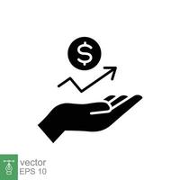 Hand and profit icon. Solid style for web template and app. Future, pick, revenue, business, achievement, chart, diagram, vector illustration design on white background. EPS 10.