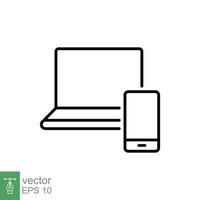 Laptop and mobile phone line icon. Simple outline style. Desktop, device, screen, display, smartphone, responsive concept. Vector illustration isolated on white background. EPS 10.