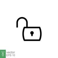 Unlocked lock icon. Simple outline style. Padlock with keyhole, open key, security concept. Thin line vector illustration design on white background. EPS 10.