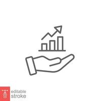 Hand and profit icon. Simple line style for web template and app. Future, pick, revenue, business, achievement, chart, diagram, vector illustration design on white background. Editable stroke EPS 10.