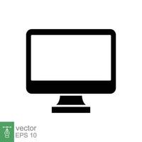 PC monitor icon. Simple solid style. Screen, tv, desktop computer display concept. Black silhouette, glyph symbol. Vector illustration isolated on white background. EPS 10.