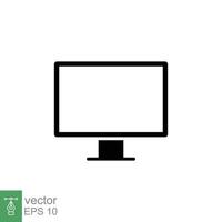 PC monitor icon. Simple solid style. Screen, tv, desktop computer display concept. Black silhouette, glyph symbol. Vector illustration isolated on white background. EPS 10.