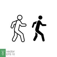 Walk line and glyph icon. Simple outline and solid style. Pedestrian, man, pictogram, human, side, walkway concept symbol. Vector illustration isolated on white background. EPS 10.