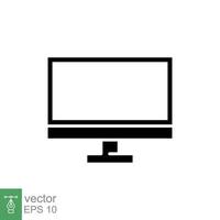 PC monitor icon. Simple solid style. Screen, tv, desktop computer display concept. Black silhouette, glyph symbol. Vector illustration isolated on white background. EPS 10.