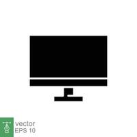 PC monitor icon. Simple solid style. Screen, tv, desktop computer display concept. Black silhouette, glyph symbol. Vector illustration isolated on white background. EPS 10.