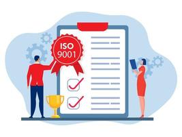 ISO 9001system and international certification concept Team Business analysis with  passed standard quality control vector illustrator