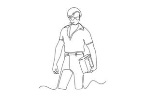 Continuous one-line drawing man wears 70s style. 70s style concept single line draws design graphic vector illustration