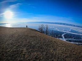 Natural breaking ice in frozen water at Lake Baikal, Siberia, Russia. photo