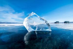 Landscape of natural breaking ice in frozen water on Lake Baikal, Siberia, Russia. photo