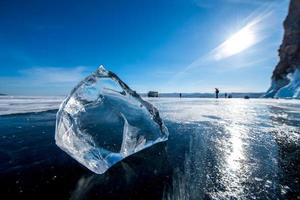 Landscape of natural breaking ice in frozen water on Lake Baikal, Siberia, Russia. photo