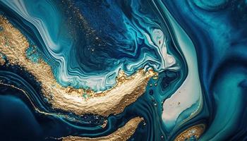 Marbled Blue and Gold Ocean Art inspired by Ocean Waves photo