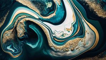 Marbled Blue and Gold Ocean Art inspired by Ocean Waves photo