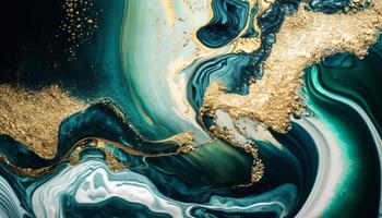 Marbled Blue and Gold Ocean Art inspired by Ocean Waves photo