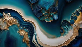 Marbled Blue and Gold Ocean Art inspired by Ocean Waves photo