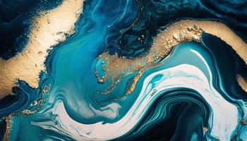 Marbled Blue and Gold Ocean Art inspired by Ocean Waves photo