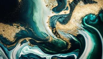 Marbled Blue and Gold Ocean Art inspired by Ocean Waves photo