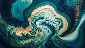 Marbled Blue and Gold Ocean Art inspired by Ocean Waves photo