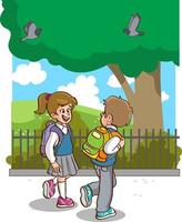 children going to school cartoon vector