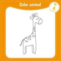 Cute cartoon animal - coloring page for kids. Educational Game for Kids. Vector illustration. Color giraffe