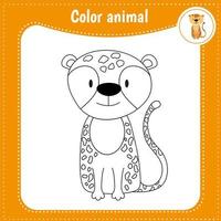 Cute cartoon animal - coloring page for kids. Educational Game for Kids. Vector illustration. Color jaguar