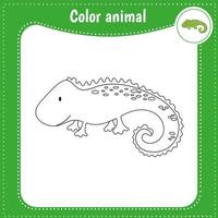 Cute cartoon animal - coloring page for kids. Educational Game for Kids. Vector illustration. Color iguana