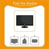 Find the correct shadow. Educational game for children. Cartoon vector illustration. TV