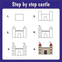 fácil educativo niño juego. paso por paso dibujo actividad hoja de cálculo para niños. castillo vector