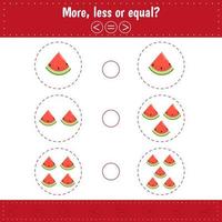 More, less or equal. Count and compare the number of watermelons vector