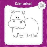 Cute cartoon animal - coloring page for kids. Educational Game for Kids. Vector illustration. Color hippo