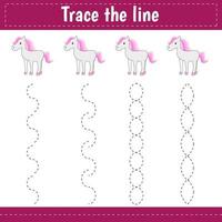 Trace line worksheet for kids, practicing fine motor skills. Educational game for preschool children. Vector illustration.