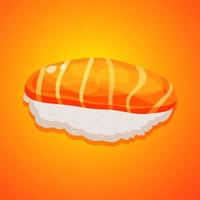 Nigiri with salmon cartoon vector illustration. Seafood, sashimi, sushi, asian food isolated