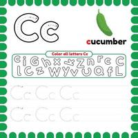 Alphabet Tracing Worksheet with letters. Writing practice letter C. vector