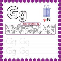 Alphabet Tracing Worksheet with letters. Writing practice letter G. vector