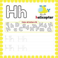 alfabeto rastreo hoja de cálculo con letras. escritura práctica letra H. vector