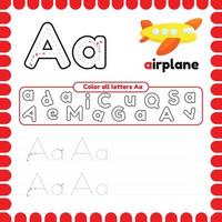 Alphabet Tracing Worksheet with letters. Writing practice letter A. vector