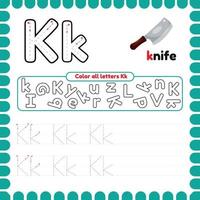 Alphabet Tracing Worksheet with letters. Writing practice letter K. vector