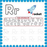 Alphabet Tracing Worksheet with letters. Writing practice letter R. vector