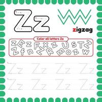 Alphabet Tracing Worksheet with letters. Writing practice letter Z. vector