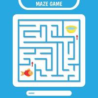 Square Maze for kids. Help fish find water. Simple logic labyrinth vector