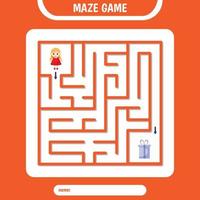 Square Maze for kids. Simple logic labyrinth game challenge. Help girl find gift. vector